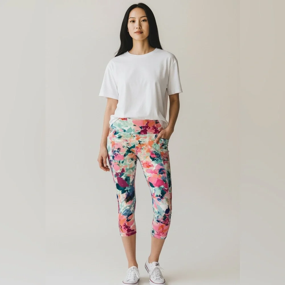 RBX Floral Print Capri Leggings Women’s Medium Stretch Activewear - Picture 1 of 5